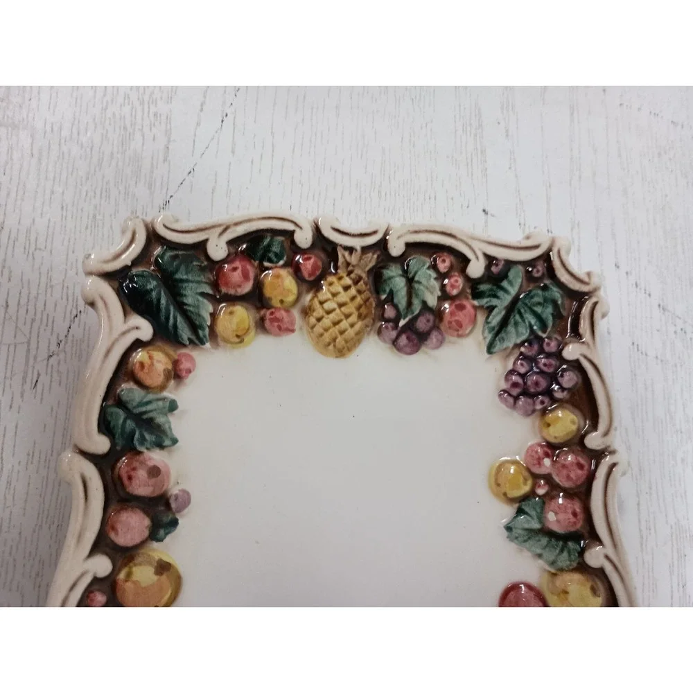 Vintage Lefton Serving Dish Platter Raised Fruit Border Rectangular Ceramic
